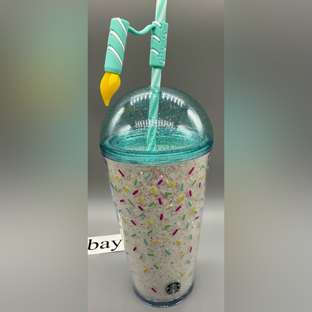 Starbucks Glitter Confetti Frappuccino Dome/Bday Candle Straw Topper Tumbler/NWT - Picture 2 of 5